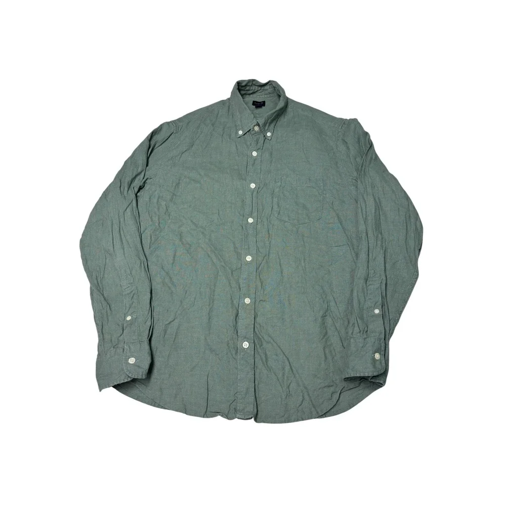 J. Crew Mens Sage Green Linen Cotton Blend Button Down Shirt AL179 Size M